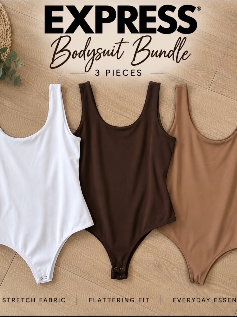 Express Women’s Bodysuit Trio - White, Black & Brown